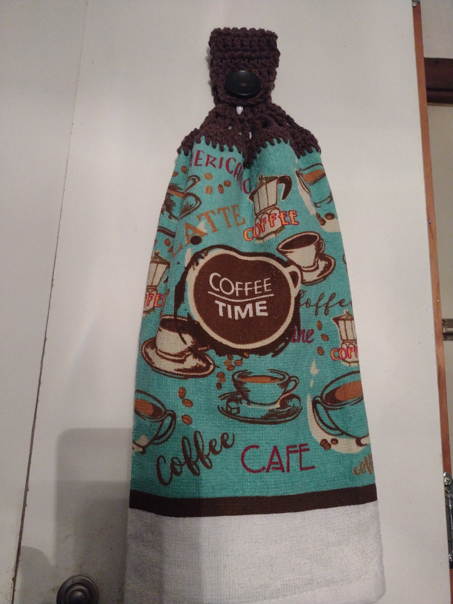 Teal Coffee Time Double Hanging Kitchen Towel