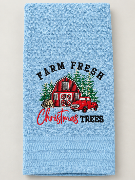 Farm Fresh Christmas Tress Embroidered Kitchen Towel