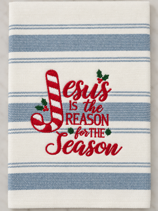 Jesus is the Reason for the Season Embroidered Kitchen Towel