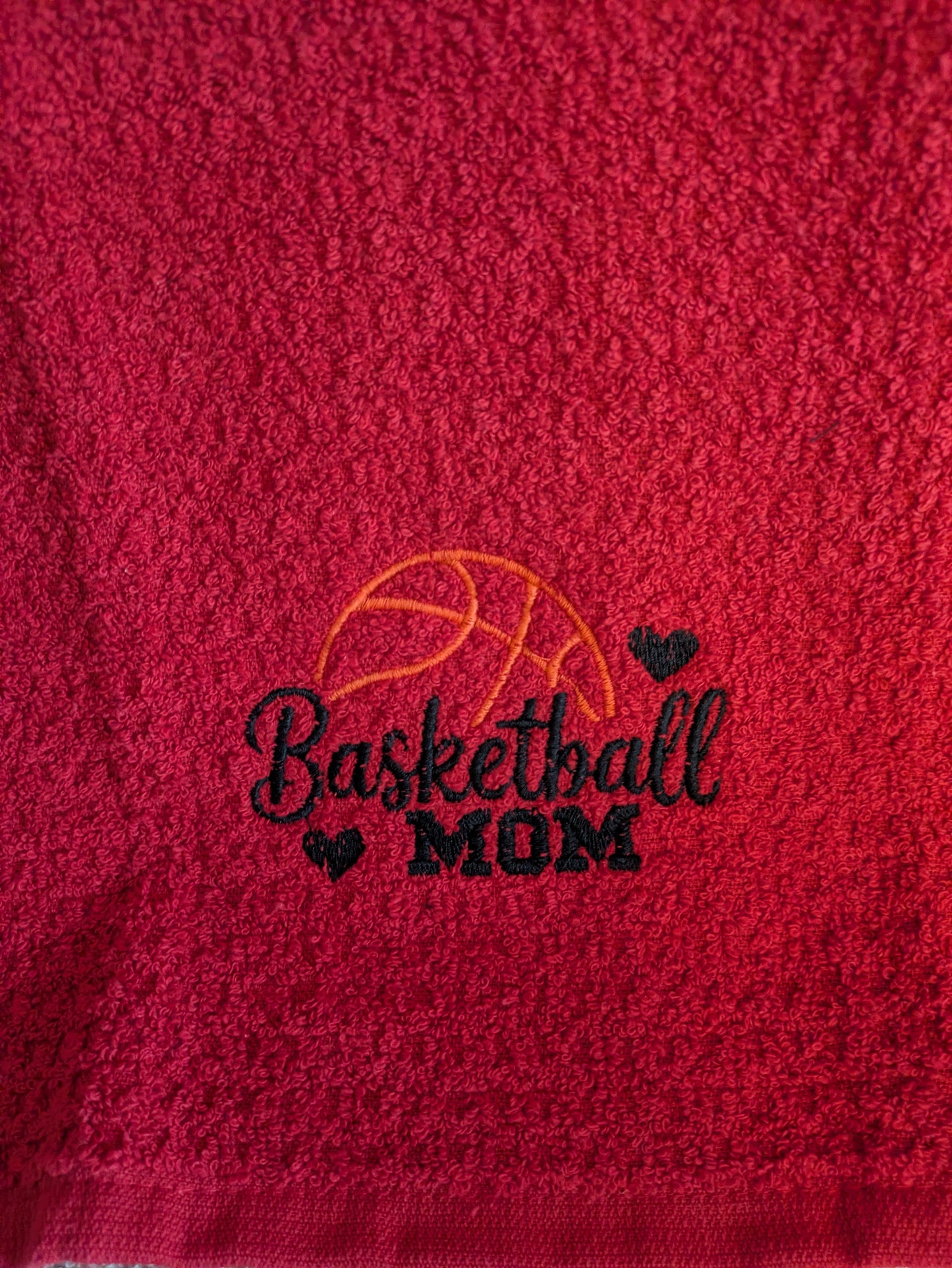 Red Basketball Mom Embroidered Kitchen Towels