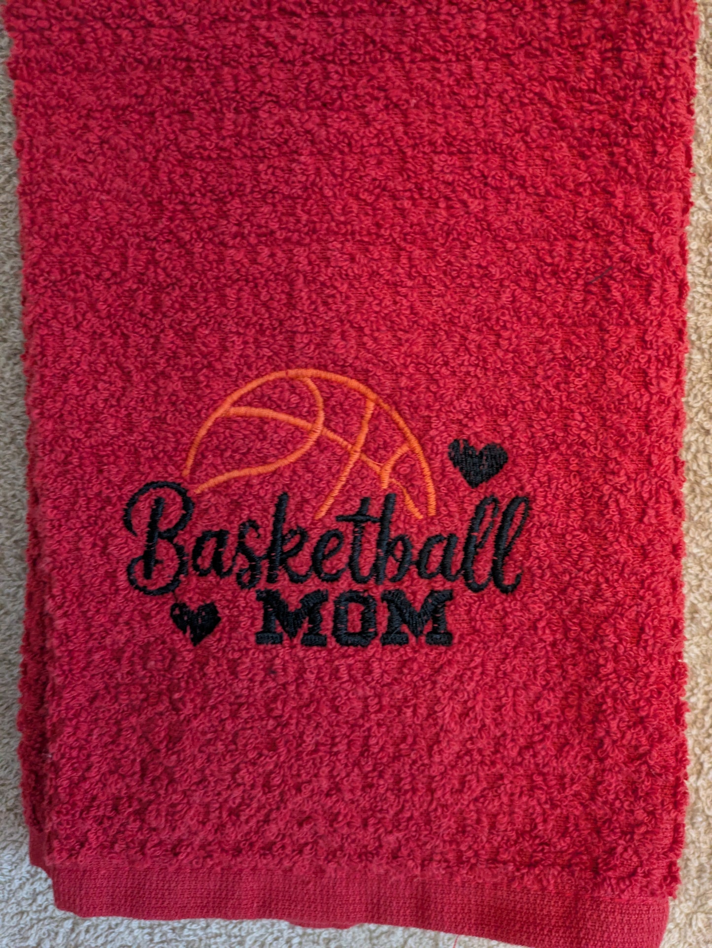 Red Basketball Mom Embroidered Kitchen Towels