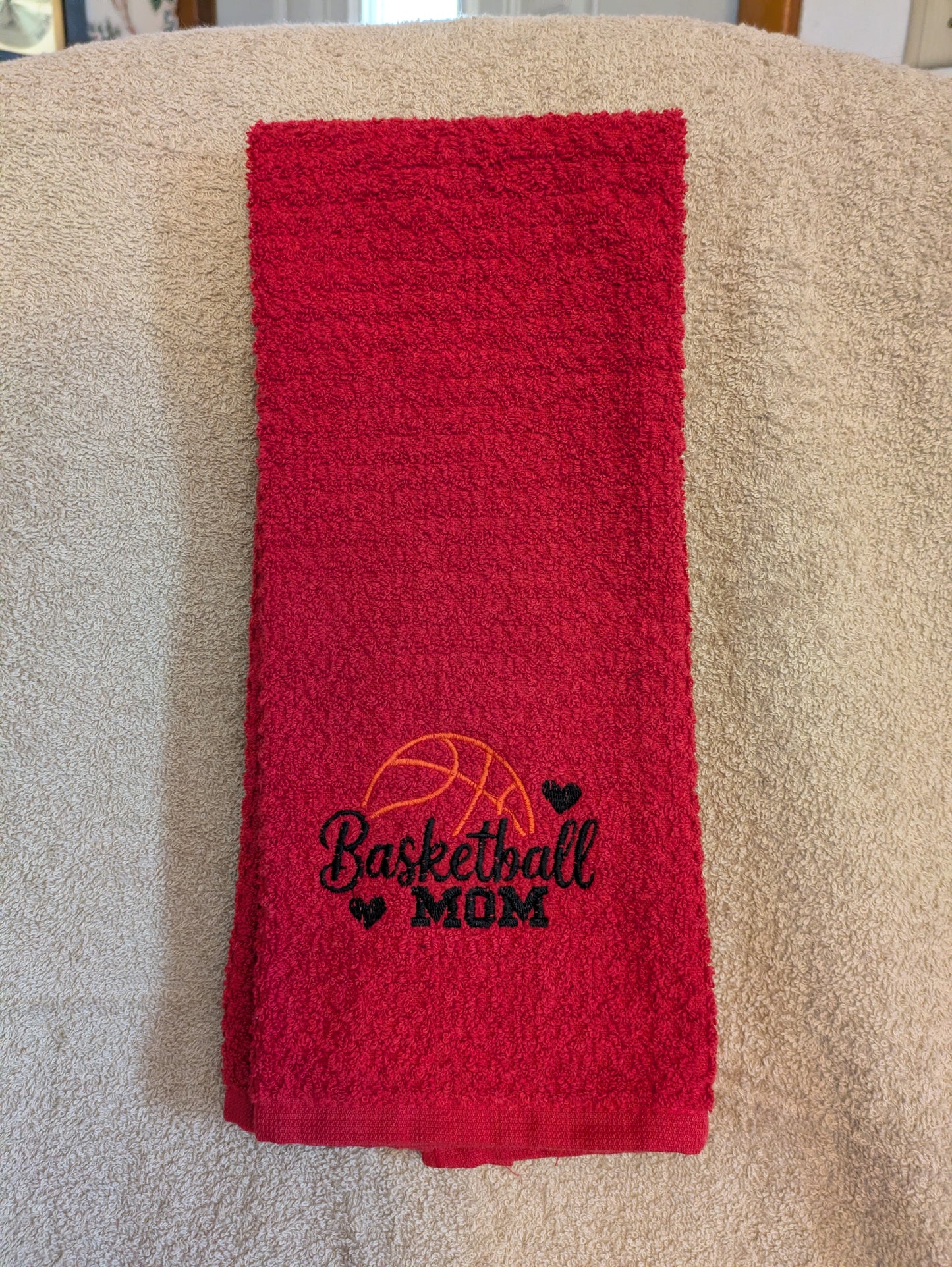 Red Basketball Mom Embroidered Kitchen Towels